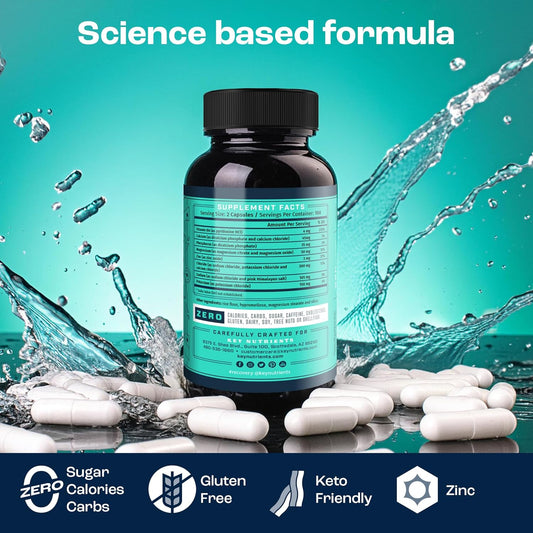 Key Nutrients Electrolyte Tablets, 200 Capsules, Salt Tablets For Dehydration, Fasting Electrolytes Tablets - Salt Pills With Electrolytes, No Sugar, Gluten Free Hydration Tablets Made In Usa