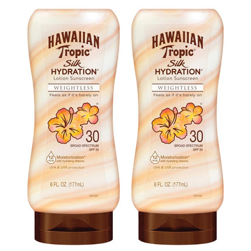 Hawaiian Tropic Weightless Hydration Lotion Sunscreen Spf 30, 6Oz Twin Pack | Oil Free Sunscreen, Hawaiian Tropic Sunscreen Spf 30, Oxybenzone Free Sunscreen, Body Sunscreen Pack, 6Oz Each