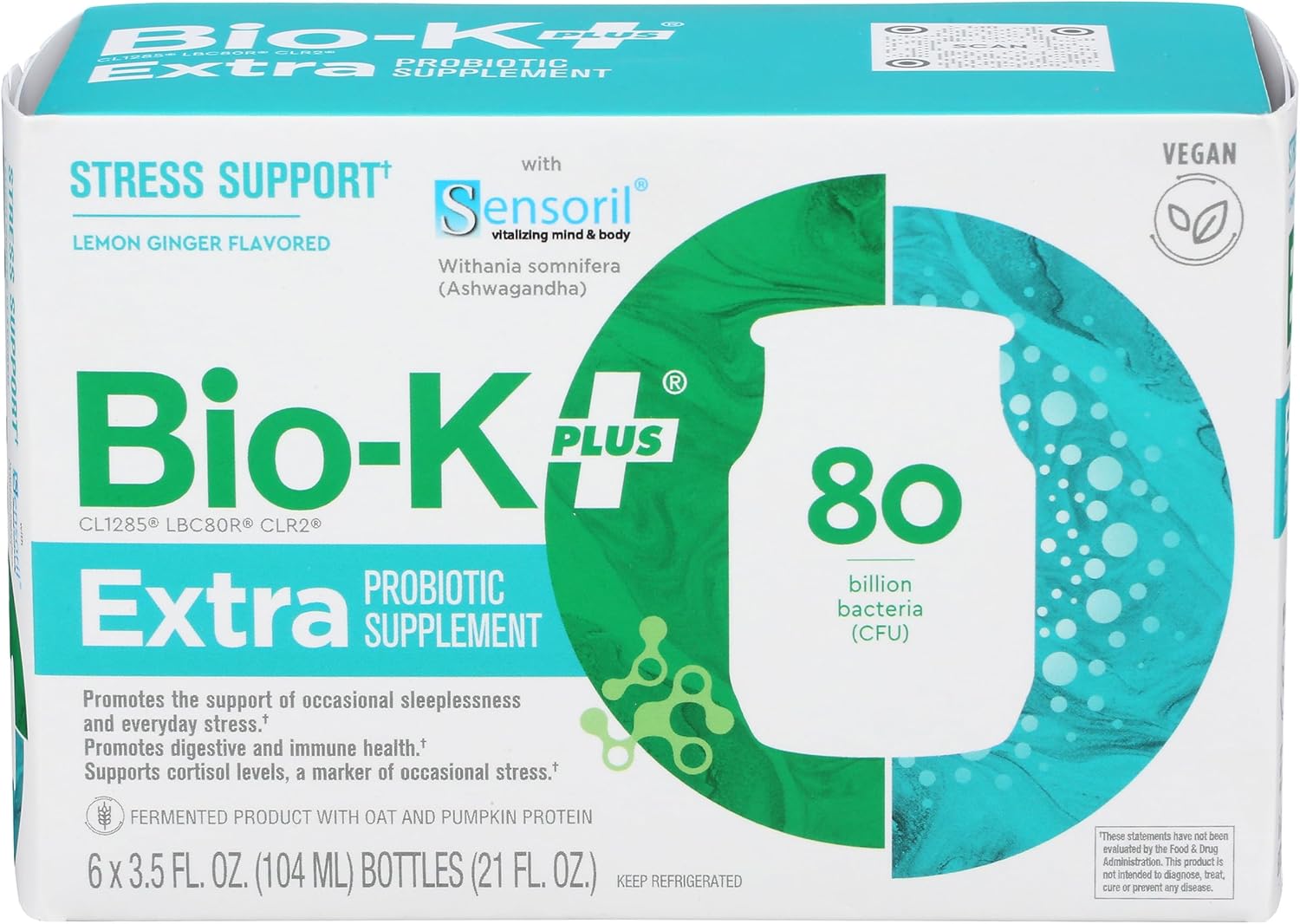 Bio-K Plus Organic Extra Stress Support Liquid With Sensoril 6Pk, 3.5 Fz