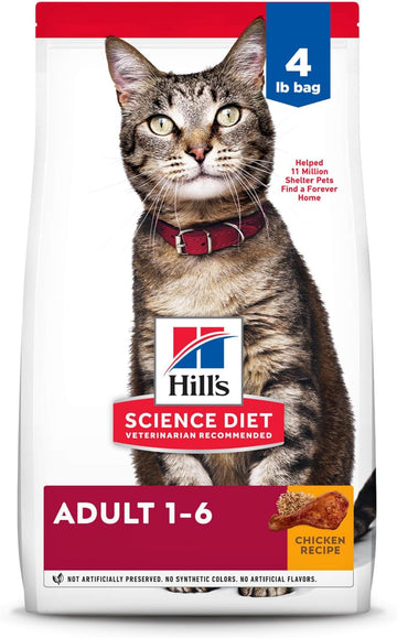 Hill'S Science Diet Adult 1-6, Adult 1-6 Premium Nutrition, Dry Cat Food, Chicken Recipe, 4 Lb Bag