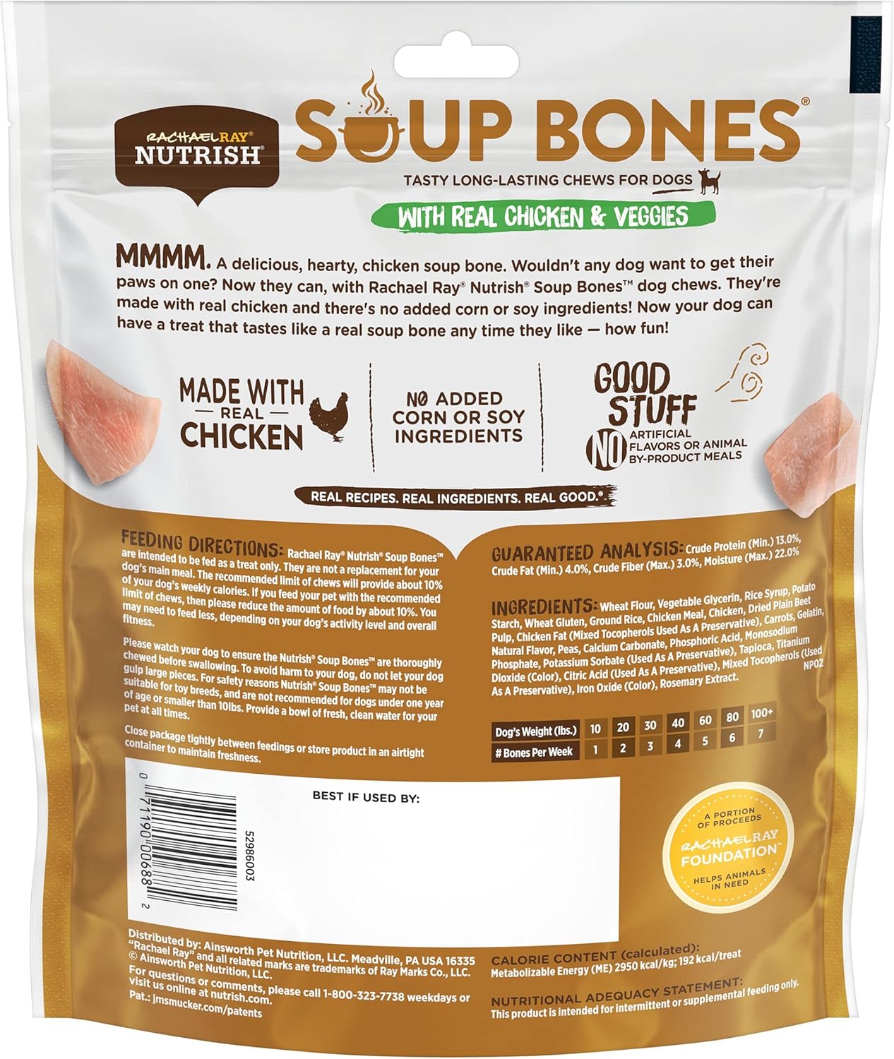 Rachael Ray Nutrish Soup Bones Dog Treats, Chicken & Veggies Flavor, 6 Bones : Pet Supplies