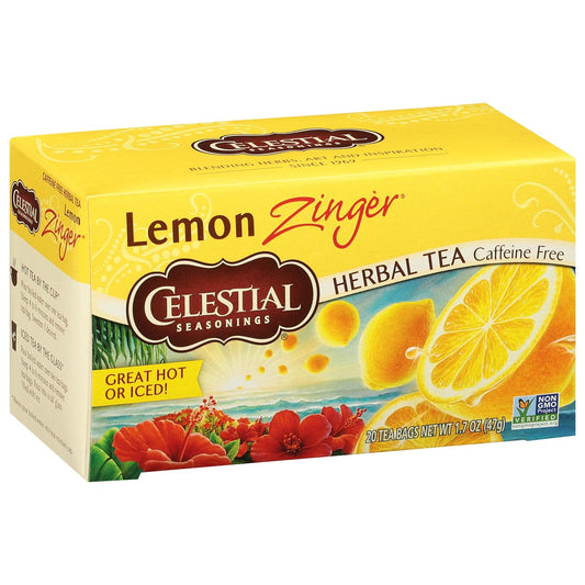 Celestial Seasonings Lemon Zinger Herbal Tea, Caffeine Free, 20 Tea Bags Box