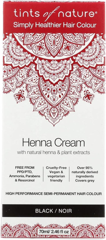 Tints Of Nature Black Semi-Permanent Henna Cream Hair Colour, Ammonia-Free And 95% Natural, 70Ml