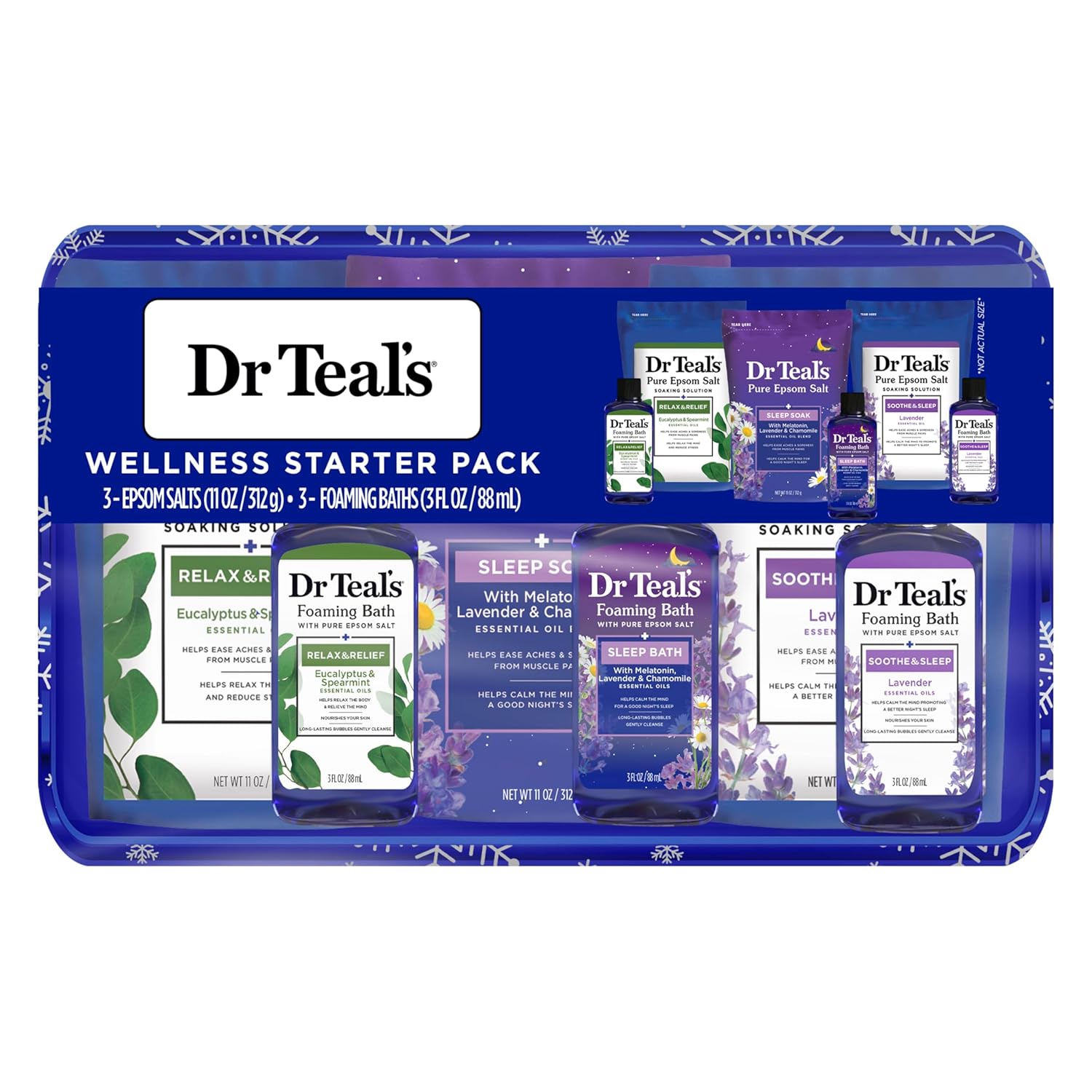 Dr Teal’S Pure Epsom Salt Soak Trio Gift Set With Eucalyptus & Spearmint, Melatonin & Essential Oil Blend, And Lavender Essential Oil, 4 Piece