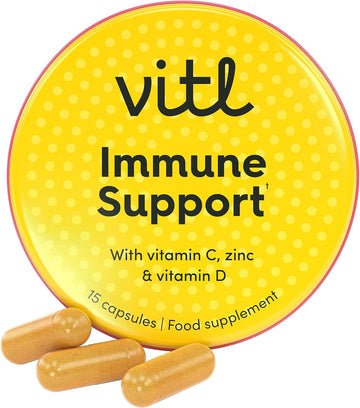 Vitl Immune Support Supplement - 15 Vegan Capsules - With Vitamin D, Vitamin C, Folate, Zinc, Turmeric & Elderberry Extracts