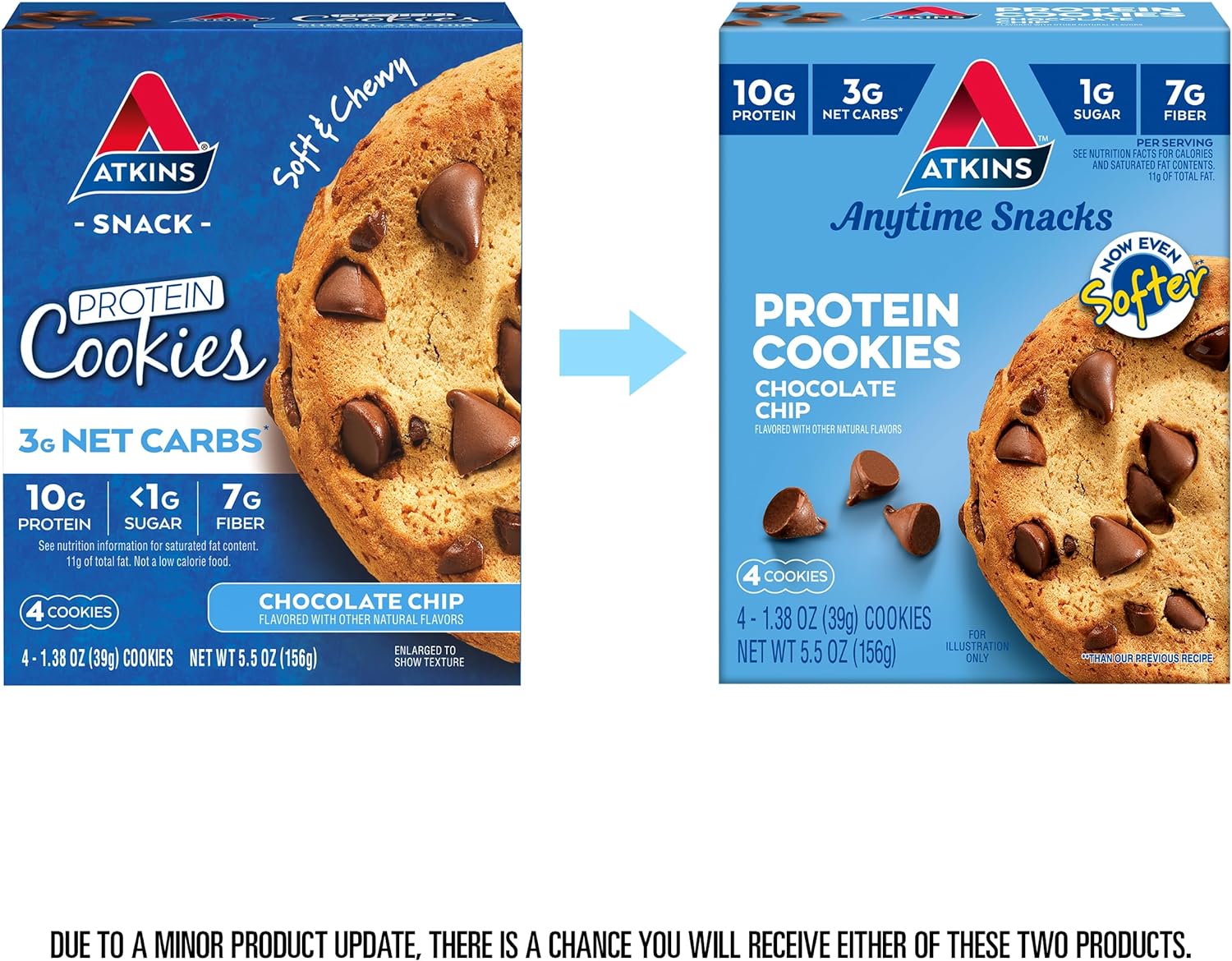 Atkins Chocolate Chip Protein Cookie, Protein Dessert, Rich in Fiber, 3g Net Carb, 1g Sugar, Keto Friendly, 4 Count : Grocery & Gourmet Food