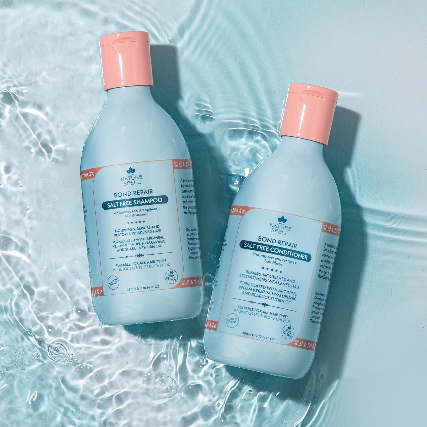 Nature Spell Bond Repair Duo, Shampoo And Conditioner Set, Strengthens Damaged Hair, Vegan Keratin Hair Treatment Nourishes & Adds Shine, 2 X 300Ml