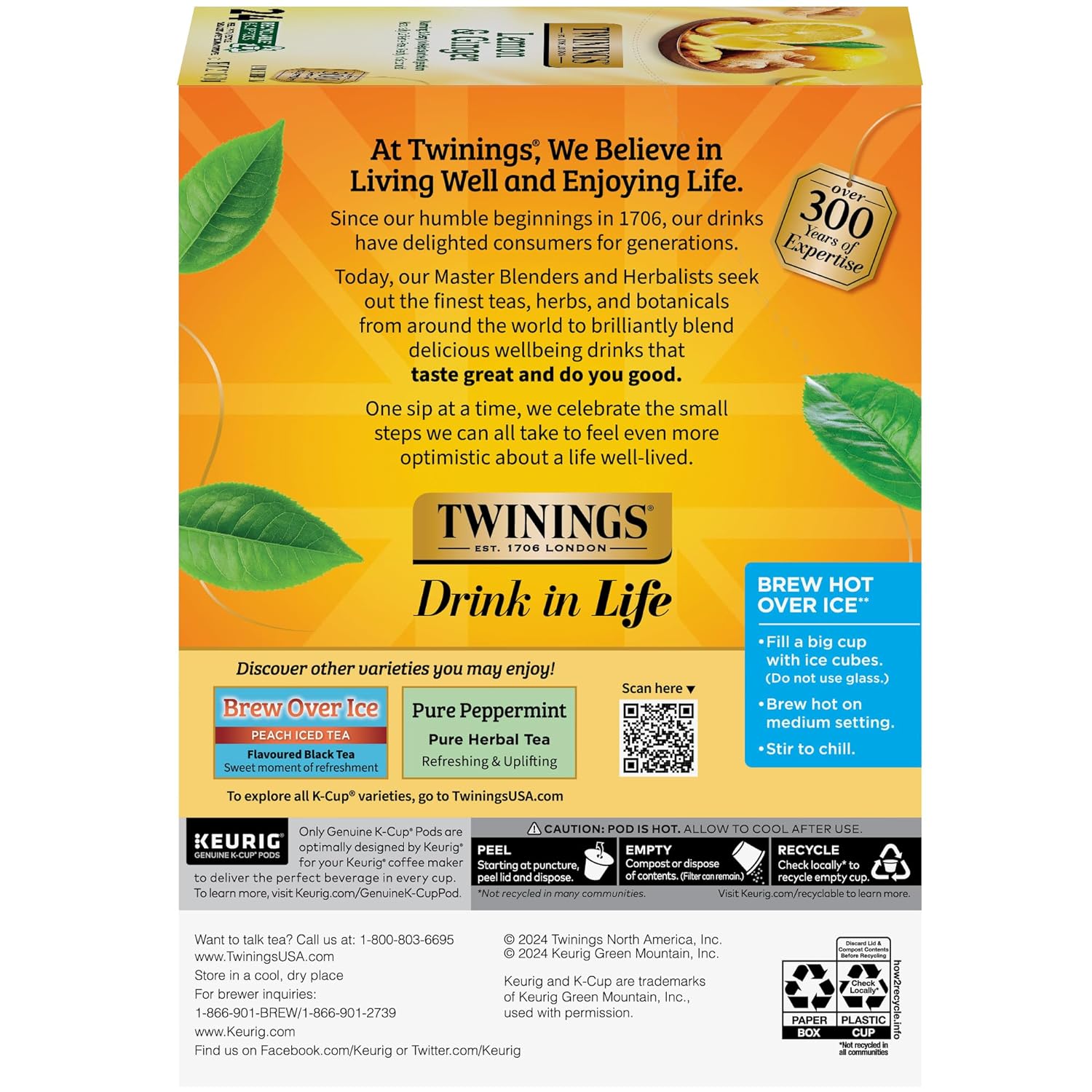 Twinings Lemon & Ginger Herbal Tea K-Cup Pods For Keurig, 24 Count (Pack Of 1), Naturally Caffeine-Free, Enjoy Hot Or Iced | Packaging May Vary