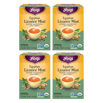 Yogi Tea Egyptian Licorice Mint Tea - 16 Tea Bags Per Pack (4 Packs) - Caffeine-Free Organic Tea - Includes Peppermint Leaf, Licorice Root, Cinnamon Bark, Cardamom Pod, Ginger Root & More