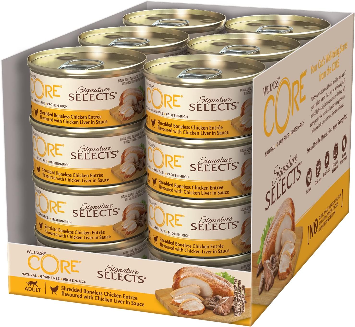 Wellness CORE Signature Selects, Wet Cat Food, Cat Food Wet in Sauce, Grain Free Cat Food, High Meat Content, Shredded Boneless Chicken, 24 x 79 g?10631