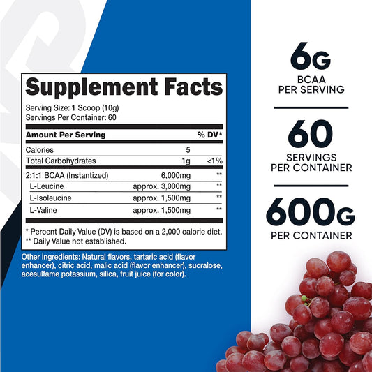 Nutricost BCAA Powder (Grape, 60 Servings) - Optimal 2:1:1 Ratio, Vegetarian Friendly, Non-GMO, Gluten Free