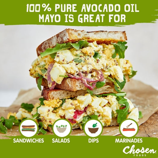 Chosen Foods 100% Avocado Oil-Based Classic Mayonnaise, Gluten & Dairy Free, Low-Carb, Keto & Paleo Diet Friendly, Mayo For Sandwiches, Dressings And Sauces (11.25 Floz 6 Pack)