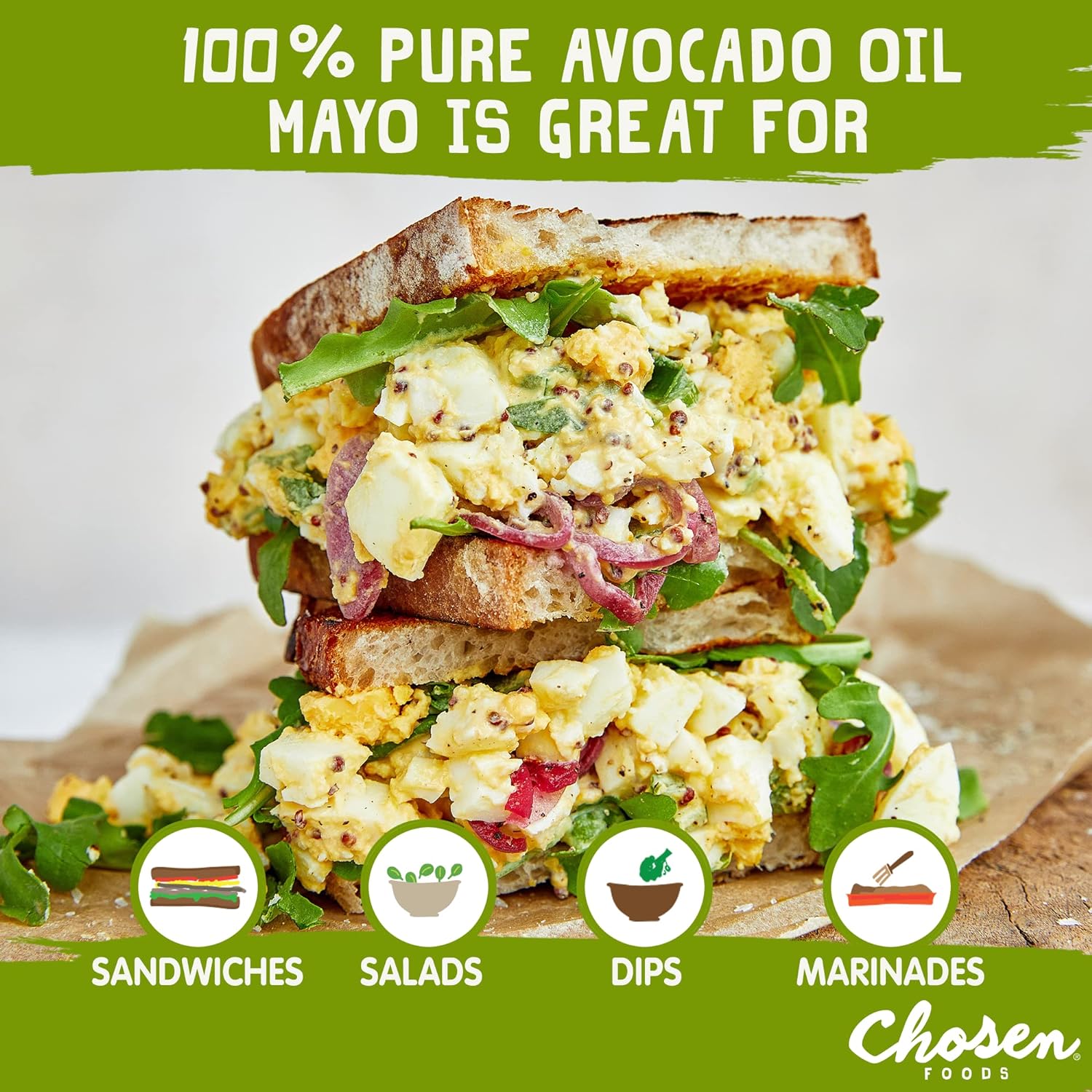 Chosen Foods 100% Avocado Oil-Based Classic Mayonnaise, Gluten & Dairy Free, Low-Carb, Keto & Paleo Diet Friendly, Mayo For Sandwiches, Dressings And Sauces, Made With Cage Free Eggs (32 Fl Oz)