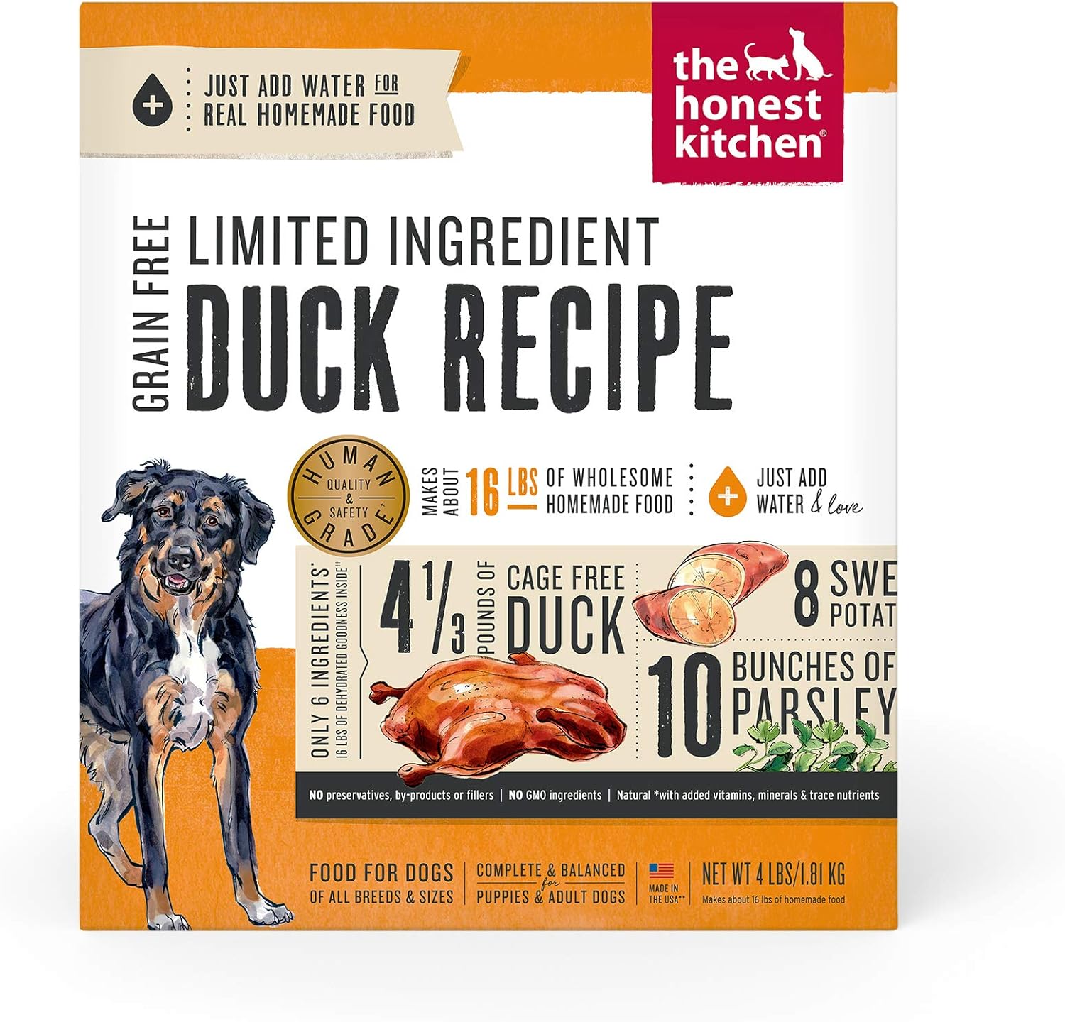 The Honest Kitchen Dehydrated Limited Ingredient Duck Dog Food, 4 Lb Box