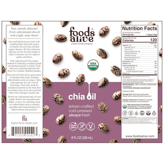 Foods Alive | Organic Chia Oil | 16 Oz