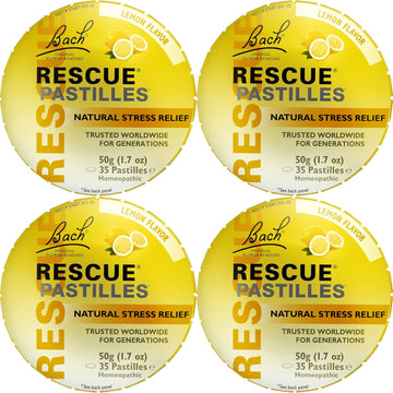 Bach Rescue Pastilles, Lemon Flavor, Natural Stress Relief Lozenges, Homeopathic Flower Essence, Vegetarian, Gluten & Sugar-Free, 35 Count, 4 Pack