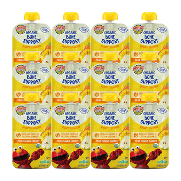 Earth'S Best Organic Kids Snacks, Sesame Street Toddler Snacks, Bone Support Fruit + Veggie Smoothie For Toddlers 2 Years And Older, Pear Mango Carrot, 4 Oz (Pack Of 12)