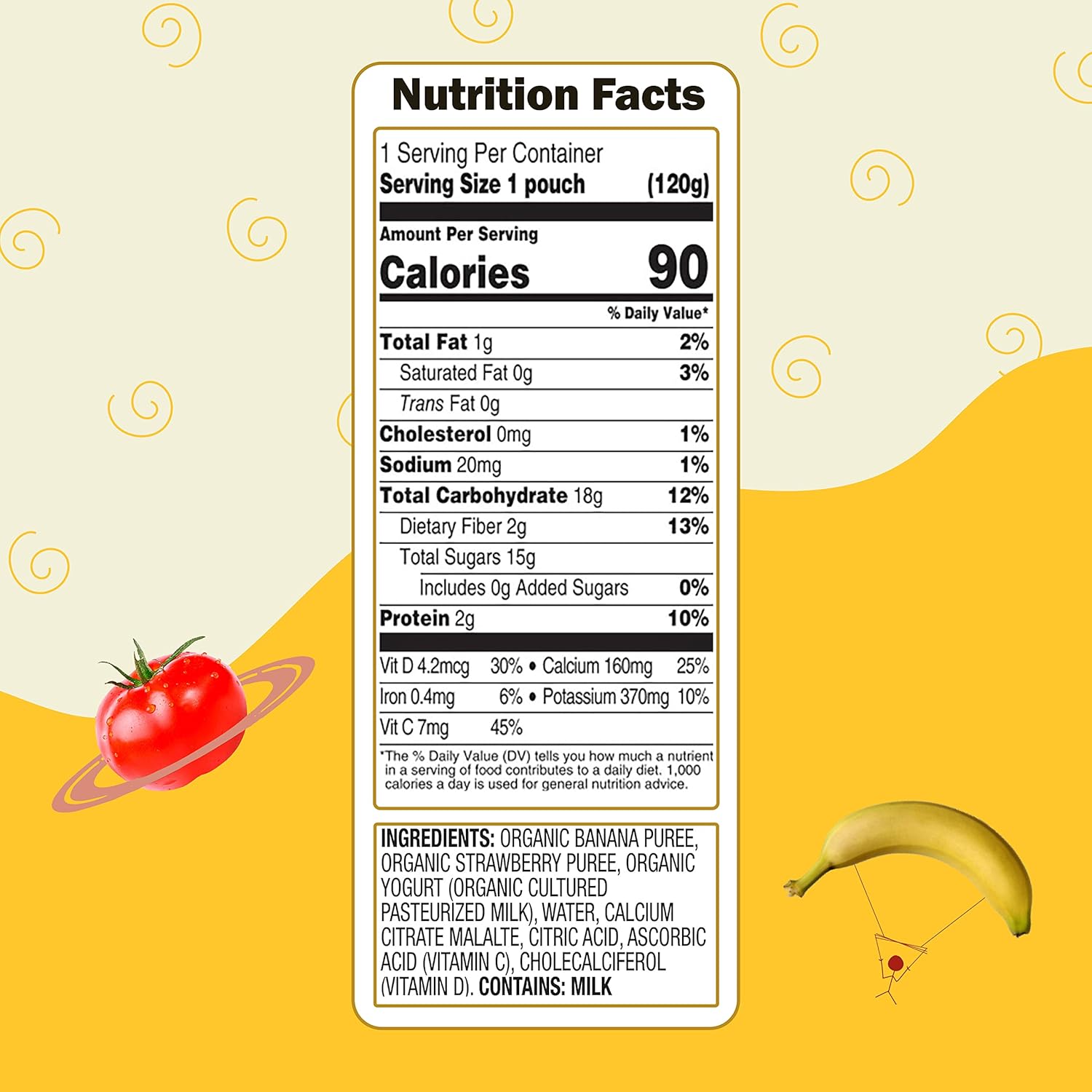 Earth's Best Organic Kids Snacks, Sesame Street Toddler Snacks, Organic Fruit Yogurt Smoothie for Toddlers 2 Years and Older, Strawberry Banana, 4.2 oz Resealable Pouch (Pack of 16) : Baby