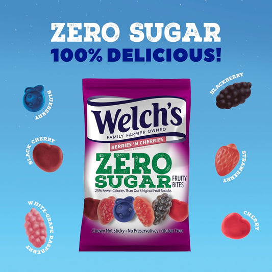 Welch’S Fruit Snacks, Zero Sugar Fruity Bites, Perfect For School Lunches, Berries 'N Cherries, Gluten Free, 3 Oz (Pack Of 1)