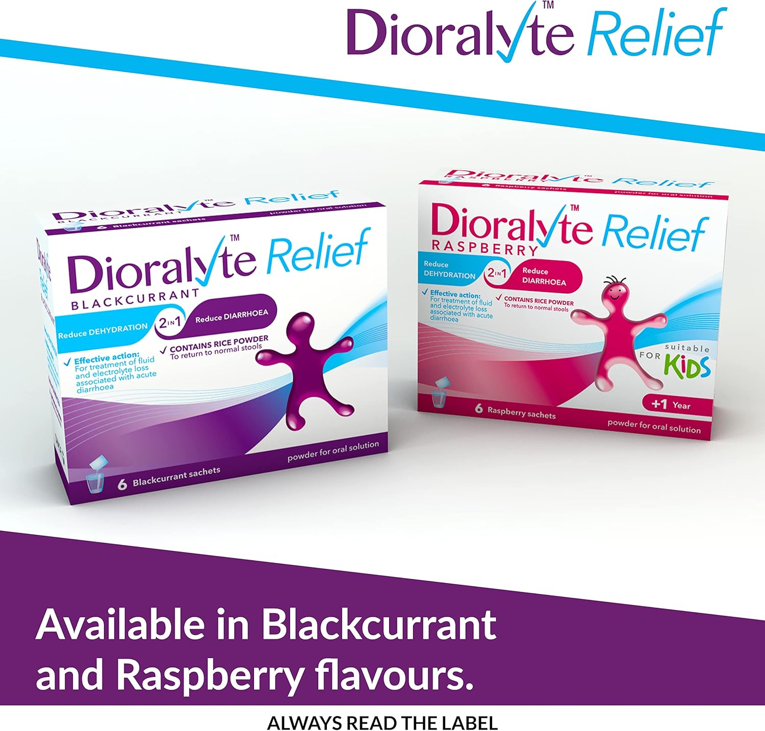 Dioralyte Relief Raspberry - Fast And Effective Rehydration Treatment To Help Replace The Loss Of Body Fluid And Electrolytes (Minerals And Salts) - Raspberry Flavour, 6 Count (Pack Of 1)