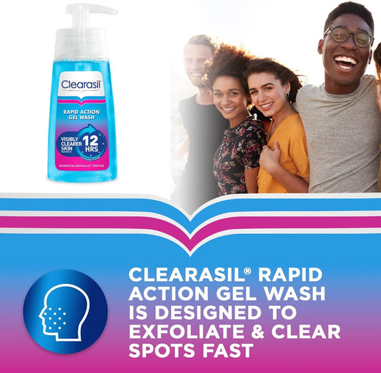 Clearasil Ultra Rapid Action Gel Wash, Unclog Pores For A Visibly Clearer Skin, Remove Dirt & Spots, Pack Of 3 x 150ml