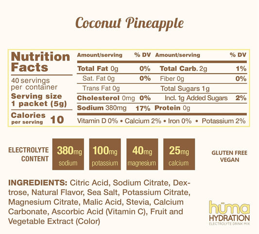HUMA CHIA Hydration Drink Mix, Coconut Pineapple 40 Servings - Low Cal