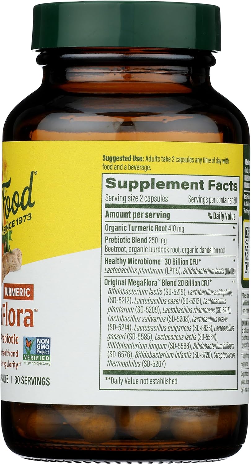 MegaFood MegaFlora Probiotic + Prebiotics + Turmeric - Probiotics for Women & Men - Probiotics for Digestive Health - 50 Billion CFUs - 14 Strains - Vegan - Non-GMO - 60 Caps (30 Servings) : Health & Household