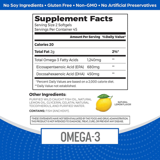 Orgain Fish Oil Omega 3 Supplement 1240mg, EPA & DHA 1130mg, Supports