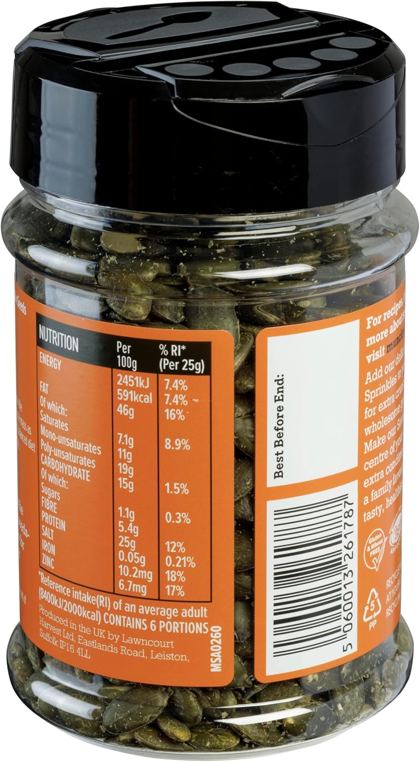 MUNCHY SEEDS Lightly Toasted Pumpkin Seeds 150g Nutty, Crunchy Seeds for Snacking, Topping Salads, Cereal, Baked Goods, Source of Protein, Fiber, Essential Nutrients - Gluten-Free, Convenient Shaker : Amazon.co.uk: Grocery