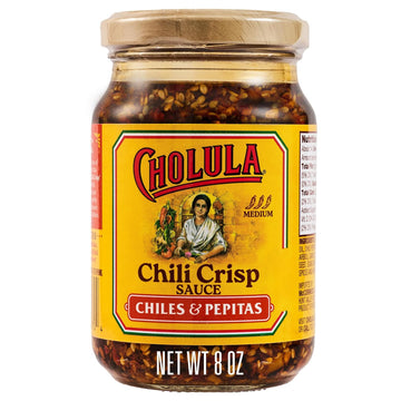 Cholula Chili Crisp Sauce, Chiles & Pepitas, Crunchy Topping For Tacos, Tostadas, Eggs, Pizza And More, 8 Oz