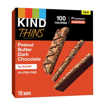 Kind Thins Peanut Butter Dark Chocolate Bars, Gluten Free Bars, 4G Sugar, 0.74 Oz Bars (60 Count)