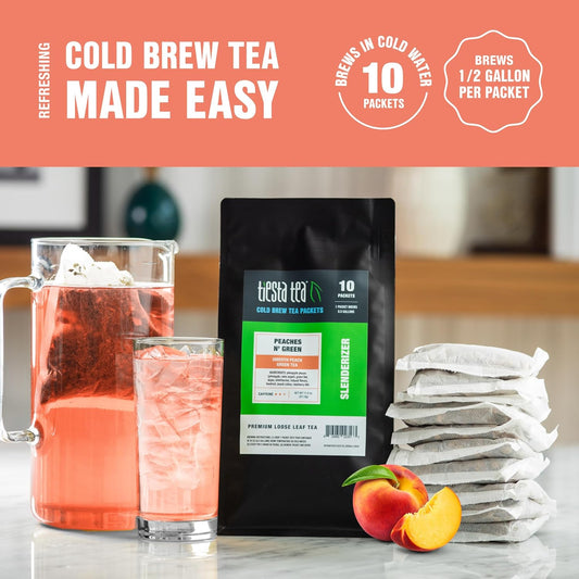 Tiesta Tea - Peaches N´ Green Cold Brew Tea | Smooth Peach Green Tea | Premium Loose Leaf Iced Tea Blends | Medium Caffeinated Iced Tea | 10 Cold Brew Tea Bags - Brews 1 64Oz Pitcher Each