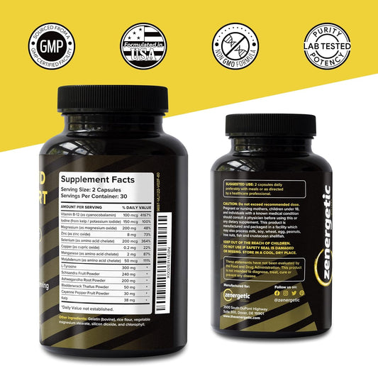 Thyroid Support Supplement With L Tyrosine & Iodine ¦ Focus, Clarity, Energy & Metabolism ¦ Ashwagandha, Vitamin B-12, Magnesium, Schisandra ¦ Hormonal Balance For Women & Men ¦ Non Gmo