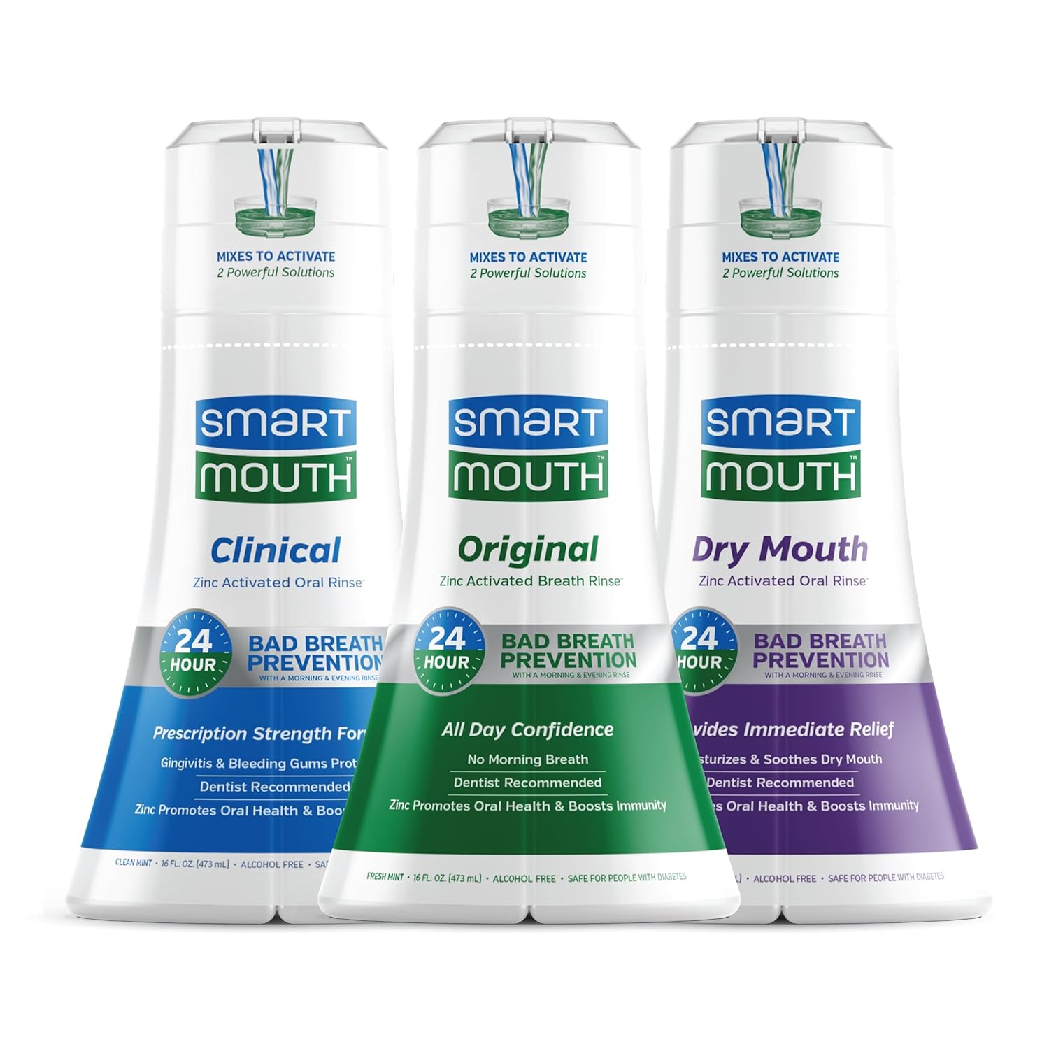 Smartmouth Activated Oral Rinse 3-Pack, Dry Mouth Rehydrating, Clinical Dds And Original, 16 Fl Oz Each