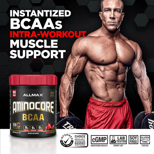 Allmax Nutrition Aminocore Bcaa Powder, 8.18 Grams Of Amino Acids, Intra And Post Workout Recovery Drink, Gluten Free, White Grape, 945 G