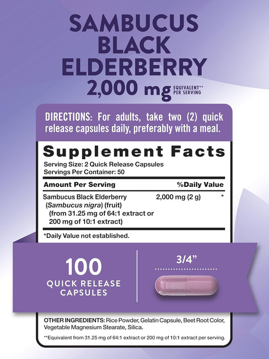 Nature'S Truth Black Elderberry Capsules | 100 Count | Super Concentrated Sambucus Extract | Non-Gmo And Gluten Free Supplement