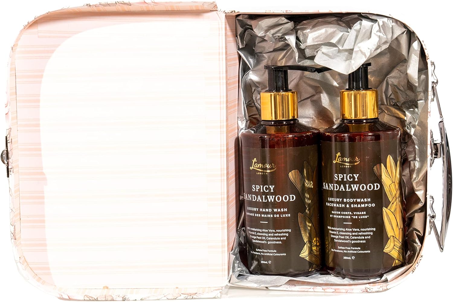 L'Amour Natural | Spicy Sandalwood Duo Handwash & Bodywash Gift Set | Essential Oils | Sulphate Free | Gentle For Dry And Sensitive Skin | Pack Of 2 In Gift Box | 250Ml Each Unit