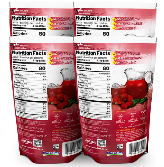 Drink Mix Hibiscus | Klass Aguas Frescas | Flavors From Natural Sources, No Artificial Flavors, With Vitamin C (Makes 7 To 9 Quarts) 14.1 Oz Family Pack (4-Pack)