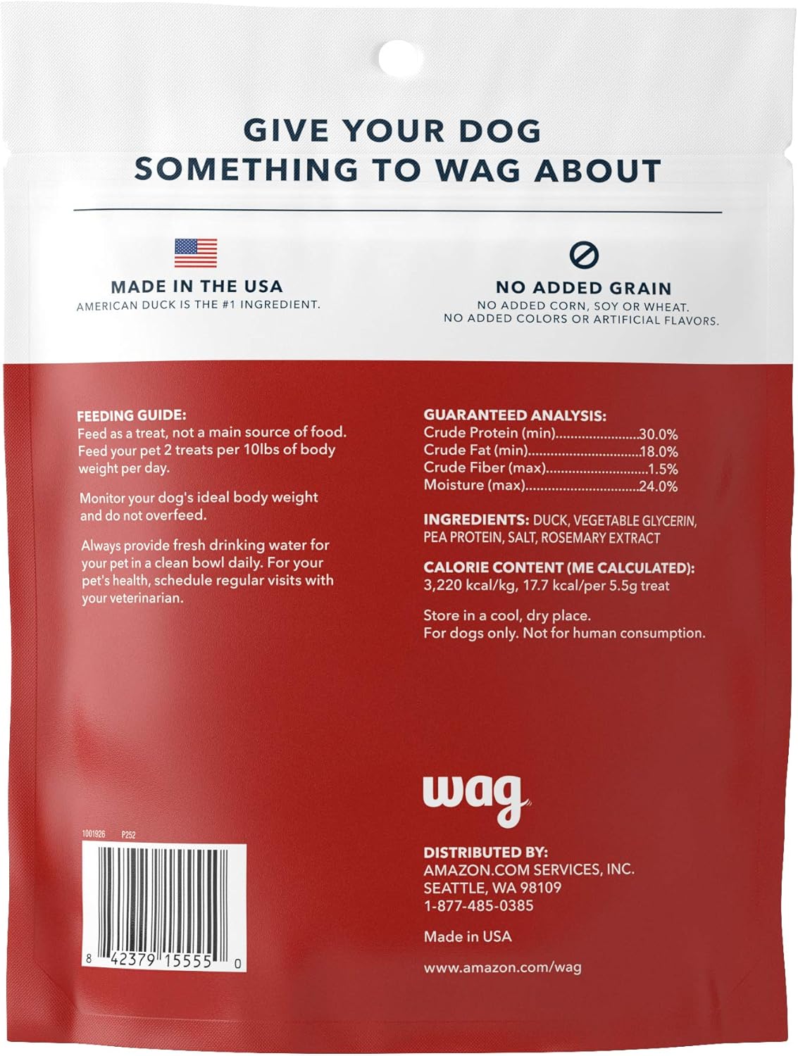 Amazon Brand - Wag Soft & Tender American Jerky Dog Treats – Duck Bites, 16 Ounce (Pack of 1) : Pet Supplies