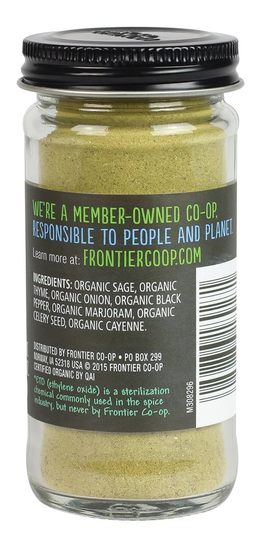 Frontier Co-Op Organic Poultry Seasoning, 1.2-Ounce Jar, Sage, Thyme & Onion For Chicken, Sausage, Gravy & Stuffing, Kosher