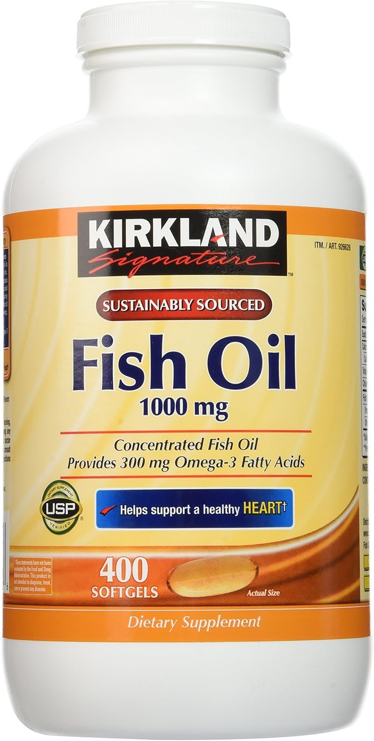 Kirkland Signature Natural Fish Oil Concentrate with Omega-3 Fatty Acids - 400 Softgels (Pack of 2)