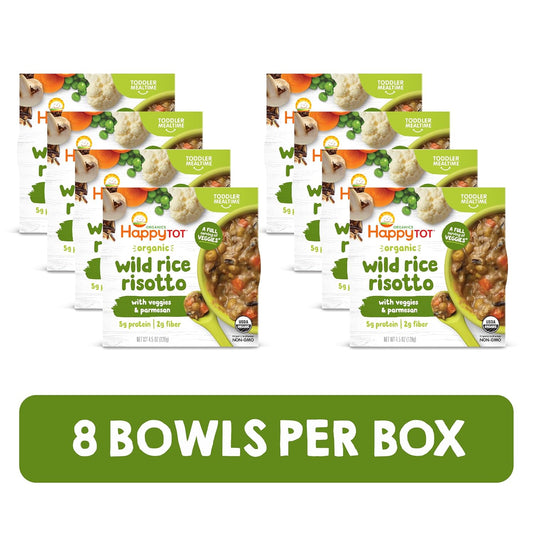 Happy Tot Organics Meal Bowl, Veggies & Wild Rice With Mushrooms & Parmesan, 4.5 Ounce Pouch (Pack Of 8)