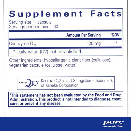 Pure Encapsulations CoQ10 120 mg - Coenzyme Q10 Supplement for Heart Health, Energy, Antioxidants, Brain & Memory Health - Cellular Health, Cognition & Cardiovascular Support* - 60 Capsules