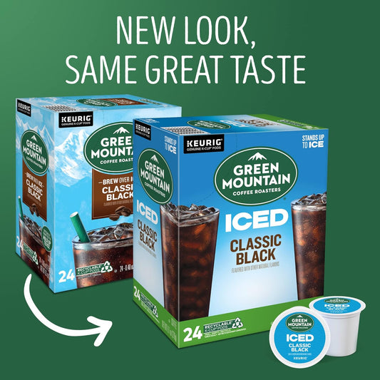 Green Mountain Coffee Roasters ICED Classic Black, Single Serve Keurig K-Cup Pods, Medium Roast Iced Coffee, 96 Count (4 Packs of 24)