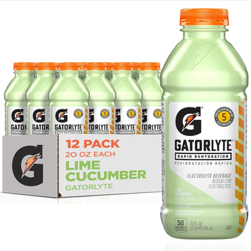 Gatorlyte Rapid Rehydration Electrolyte Beverage, Lime Cucumber, 20Oz Bottles (12 Pack)