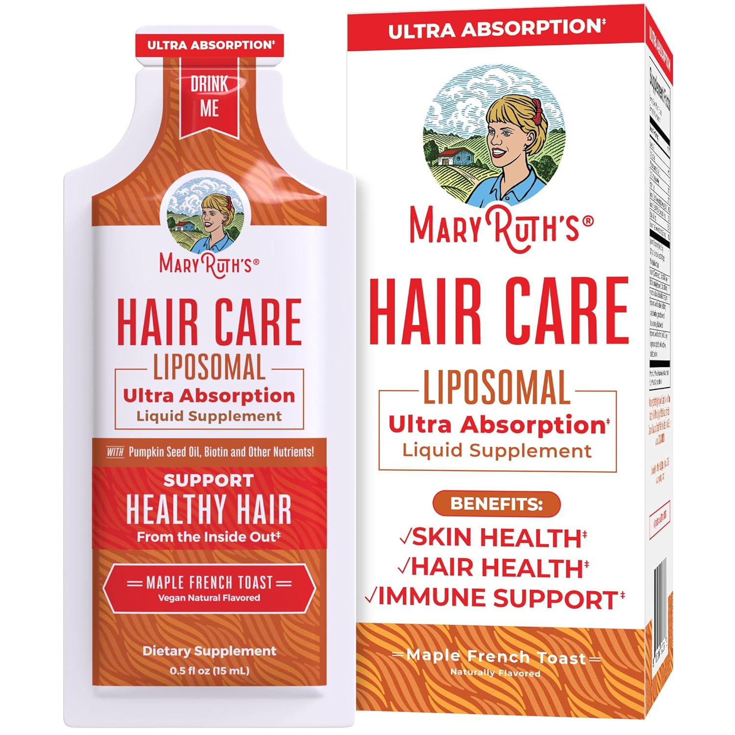 Maryruth Organics Hair Growth Vitamins, Sugar & Gluten Free, Liquid Hair Vitamins With Vitamin D3, Vitamin E Biotin Hyaluronic Acid, Selenium For Hair & Skin Care Vegan, Non-Gmo, 14-0.5 Fl Oz Pouches