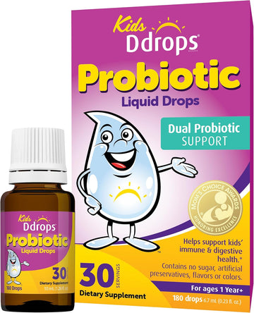 Ddrops Kids Probiotic Liquid Drops, Dual Probiotic Support, Helps Support Kids' Immune And Digestive Health, 30 Servings