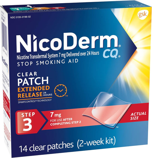 NicoDerm CQ Step 3, 7 mg, 14 Clear Patches. : Health & Household