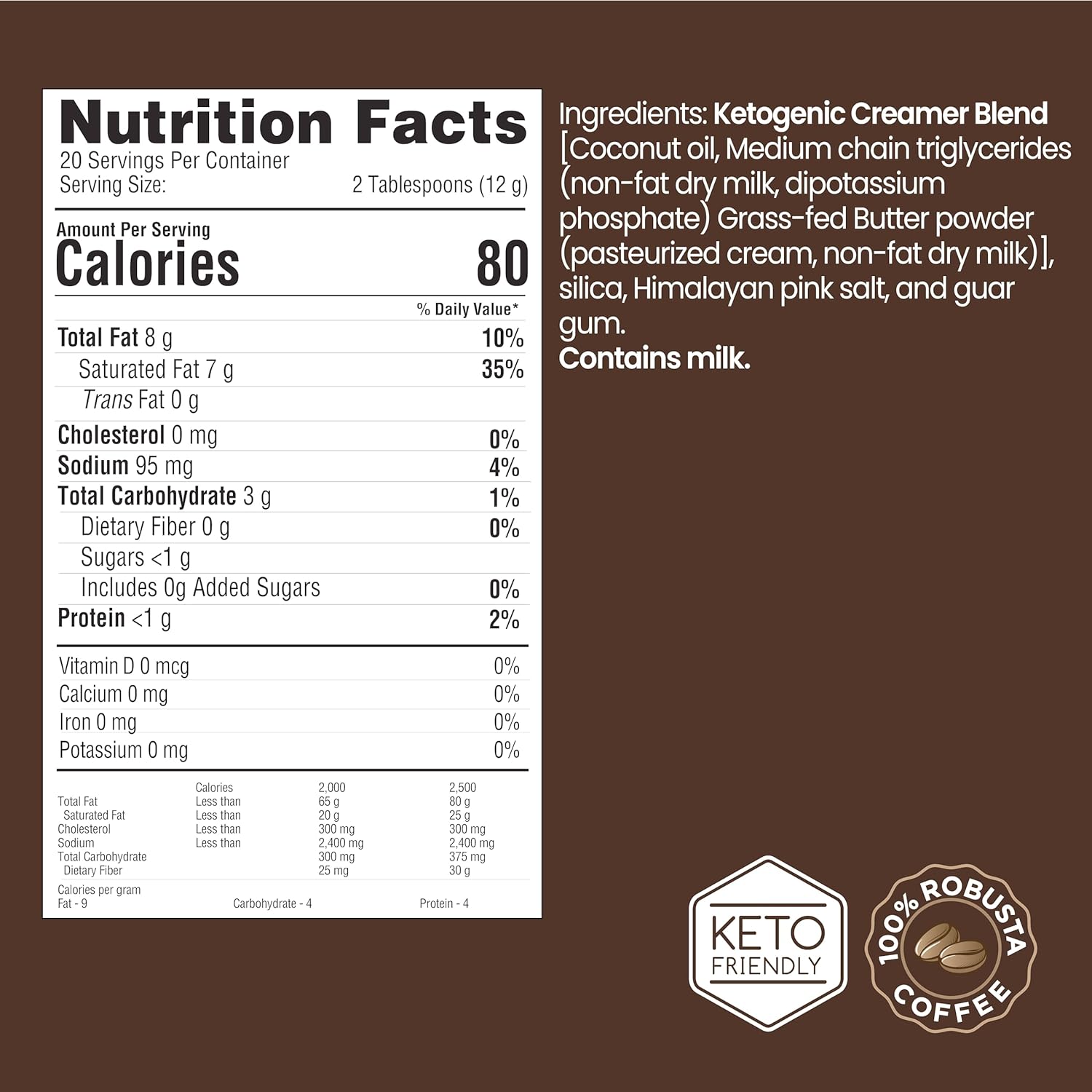 Ketogenic Creamer With Mct Oil For Coffee Or Tea, Supports Energy And Metabolism, Weight Loss, Ketogenic Diet 8.5 Oz. (20 Servings)