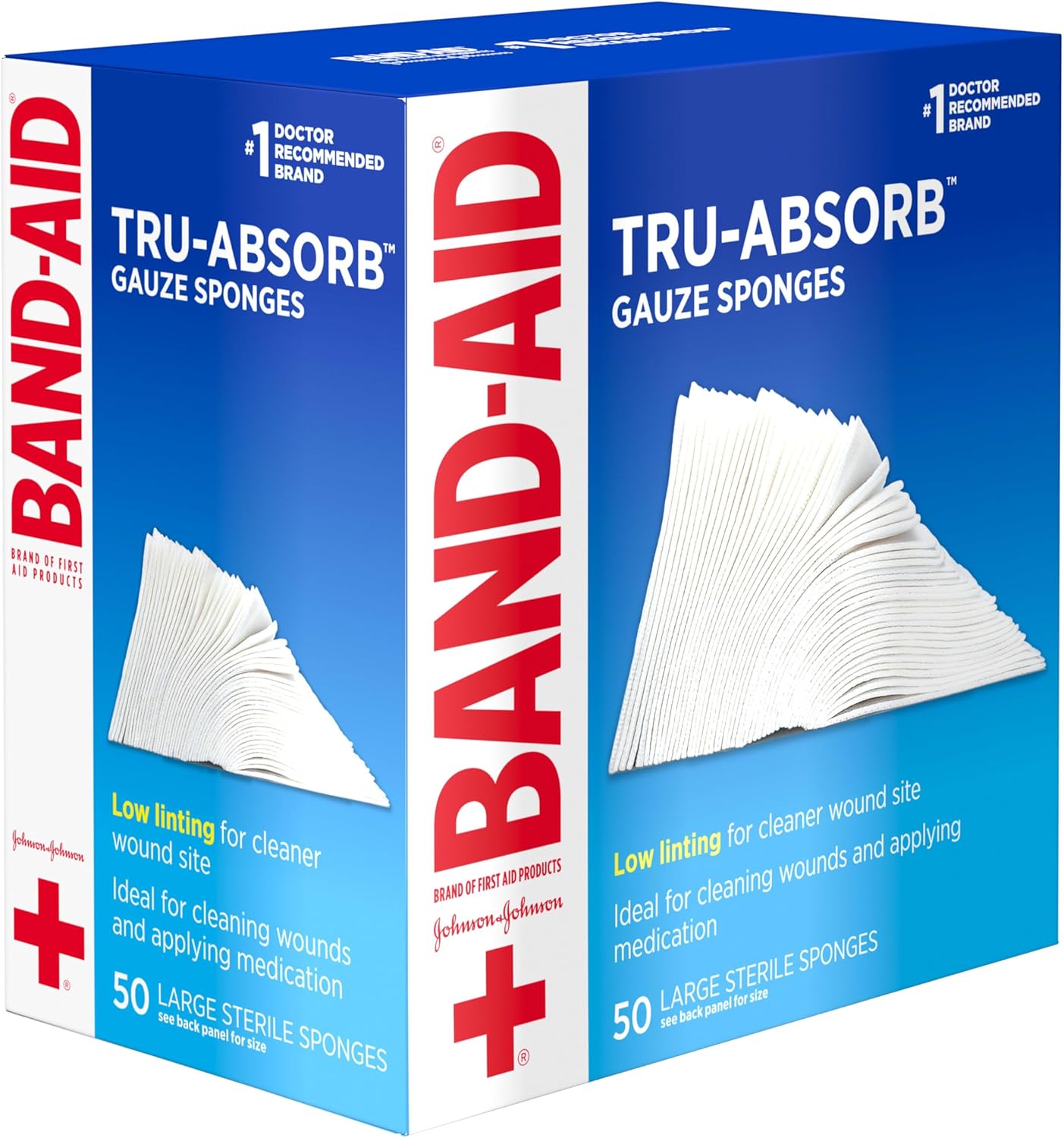 Band Aid Brand First Aid Products Tru-Absorb Sterile Gauze Sponges for Cleaning and Cushioning Minor Wounds, Cuts & Burns, Low-Lint Design, Individually Wrapped 4 in by 4 in Pads